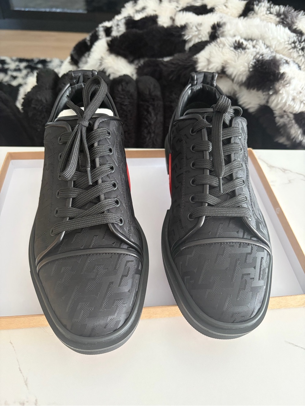 Christian Louboutin Black Low-Top Signature Embossed Sneakers